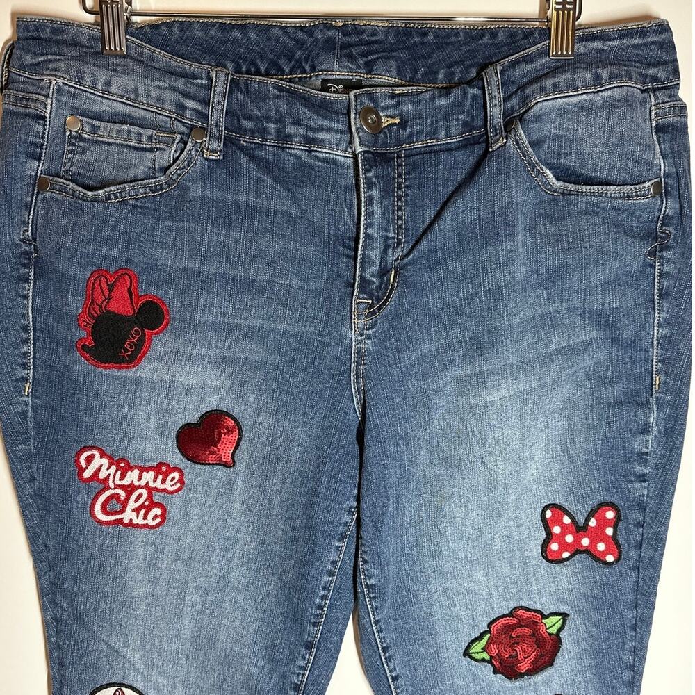 Torrid Disney Skinny Jeans 16 Minnie Mickey Mouse Character Patches High Rise - Picture 2 of 13